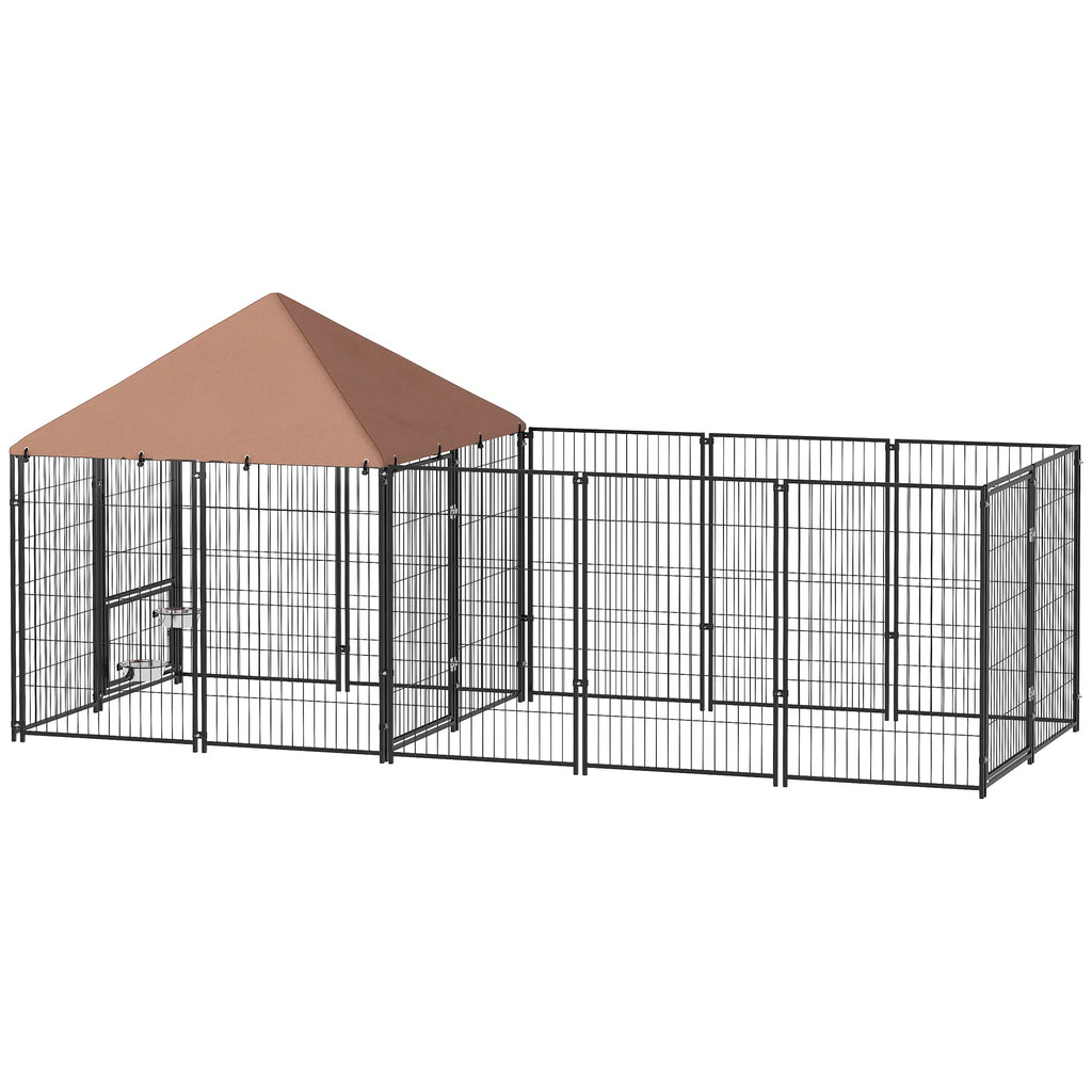 Outdoor Dog Kennel with Adjustable Height Bowls and UV Cover