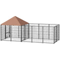 Outdoor Dog Kennel with Adjustable Height Bowls and UV Cover – Coffee