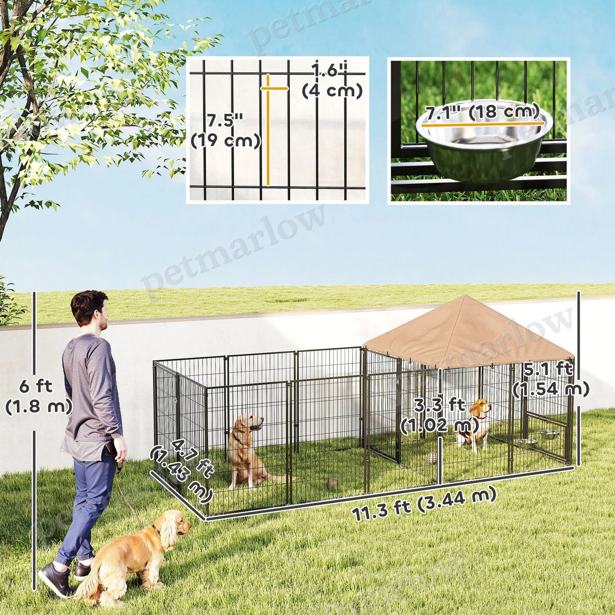 Outdoor Dog Kennel with Adjustable Height Bowls and UV Cover – view 5