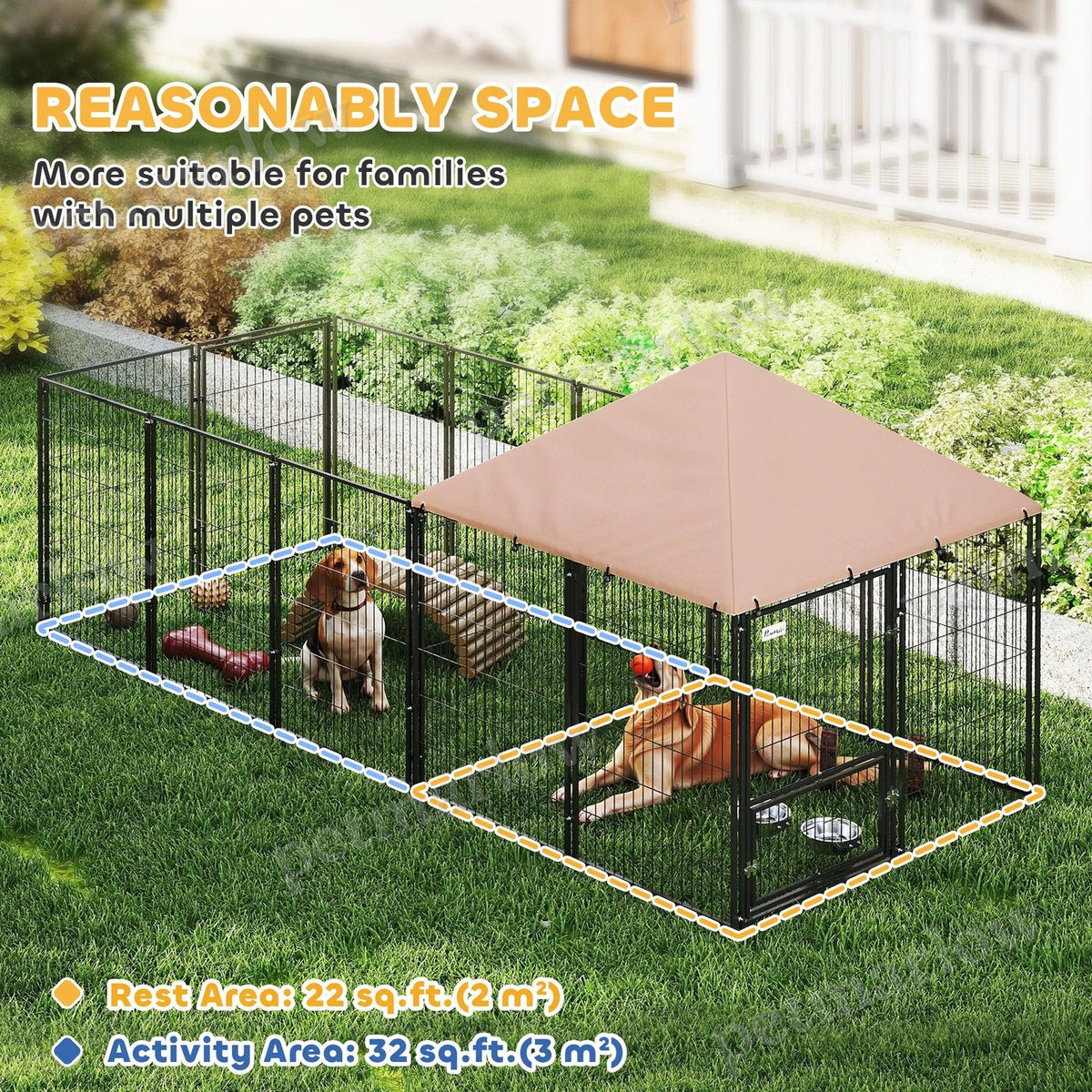 Outdoor Dog Kennel with Adjustable Height Bowls and UV Cover – view 6