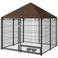 Outdoor Dog Kennel with Canopy and Rotating Bowls – Coffee