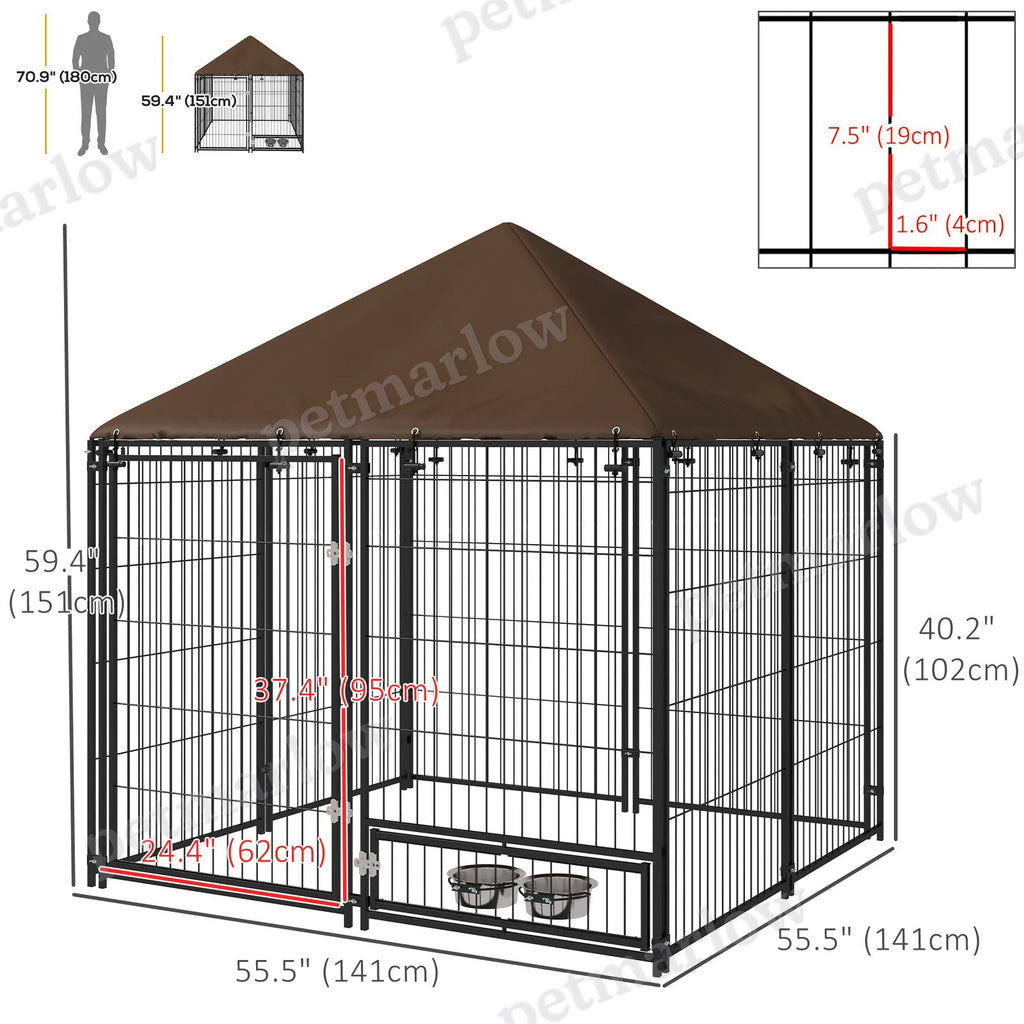 Outdoor Dog Kennel with Canopy and Rotating Bowls – view 4