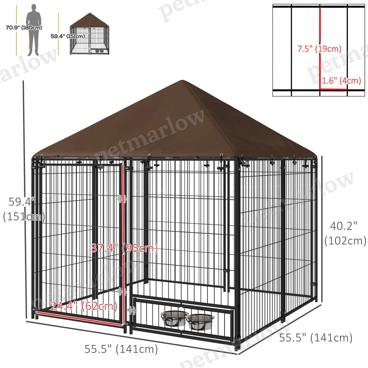 Outdoor Dog Kennel with Canopy and Rotating Bowls – view 4