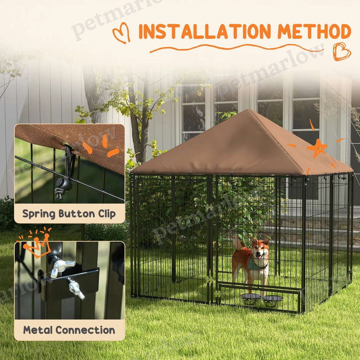 Outdoor Dog Kennel with Canopy and Rotating Bowls – view 5