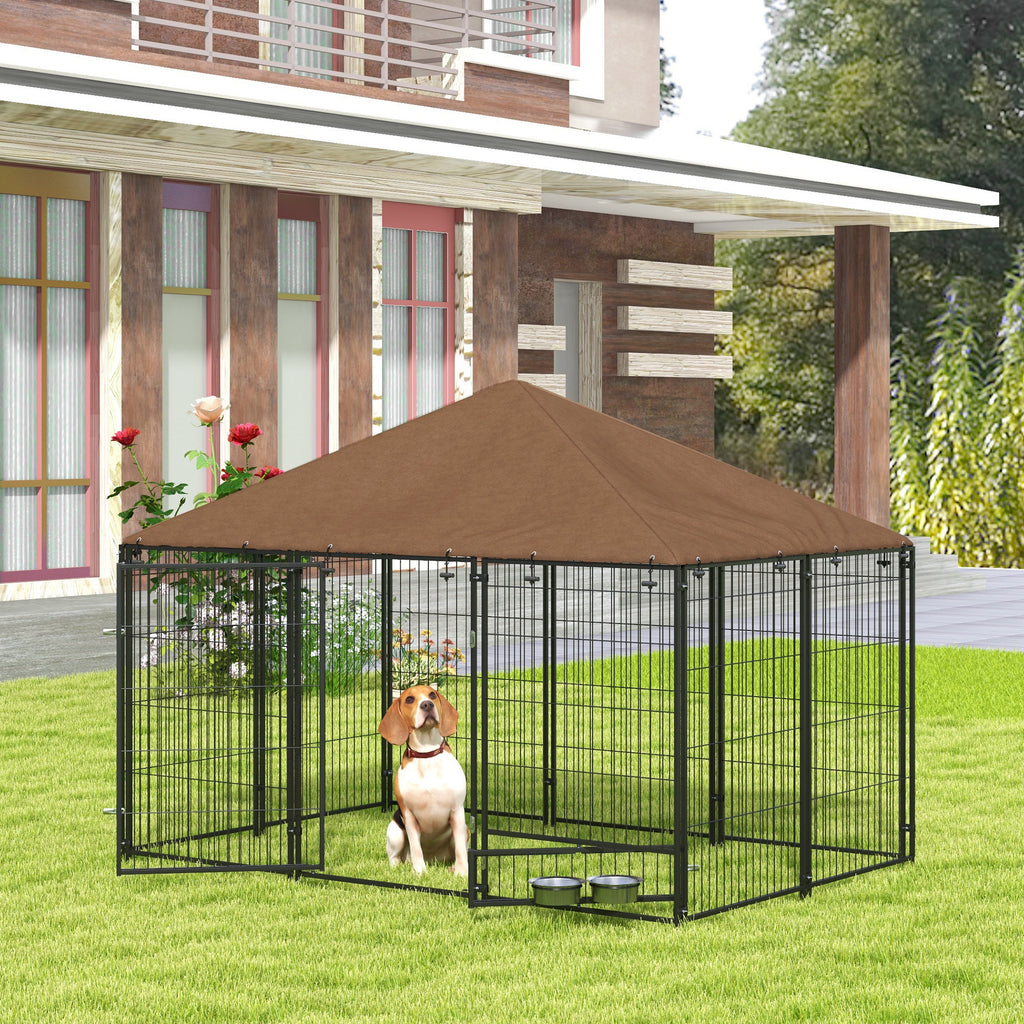 Outdoor Dog Kennel with Canopy for Play and Comfort