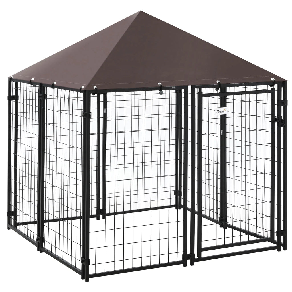 Outdoor Dog Kennel with Lockable Canopy Top
