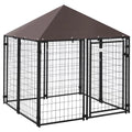Outdoor Dog Kennel with Lockable Canopy Top – Black