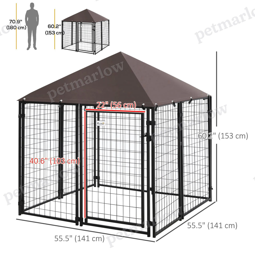 Outdoor Dog Kennel with Lockable Canopy Top – view 4