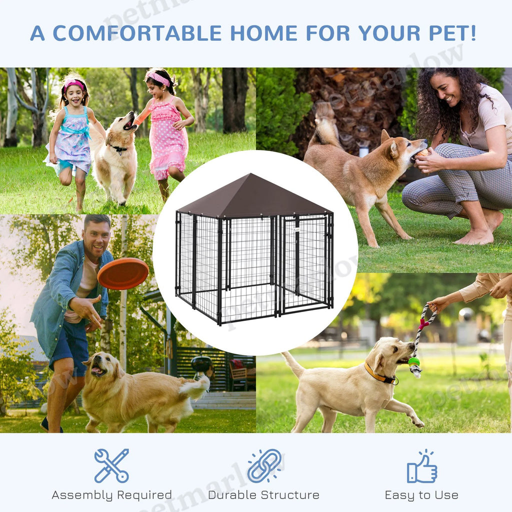 Outdoor Dog Kennel with Lockable Canopy Top – view 5