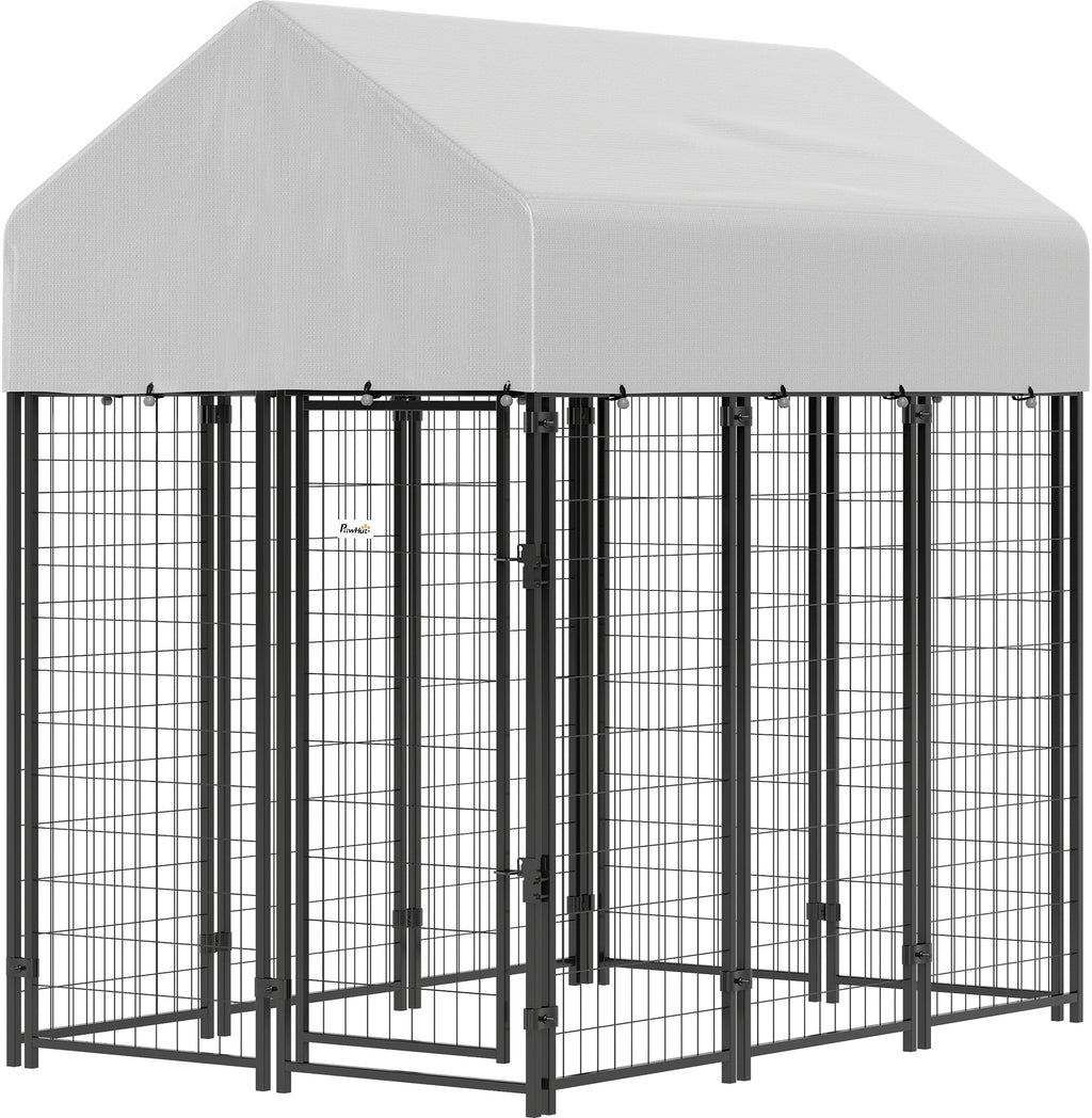 Outdoor Dog Kennel with Roof for Secure Play – Silver / 1240x630x245 mm