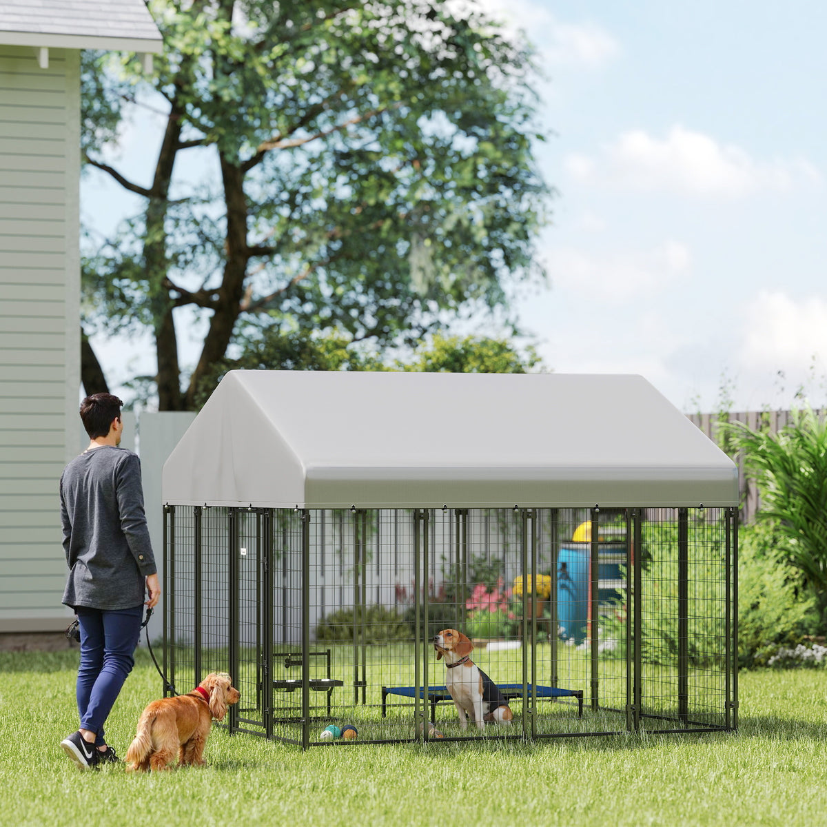 Outdoor Dog Kennel with Roof for Secure Play Area