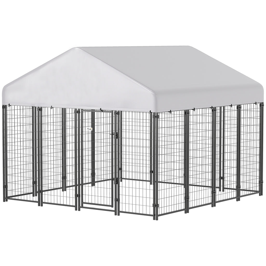 Outdoor Dog Kennel with Roof for Secure Play Area – Silver / 1240x630x370 mm