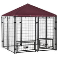 Outdoor Dog Kennel with Rotating Bowl Holders – Red / 1300x715x190 mm