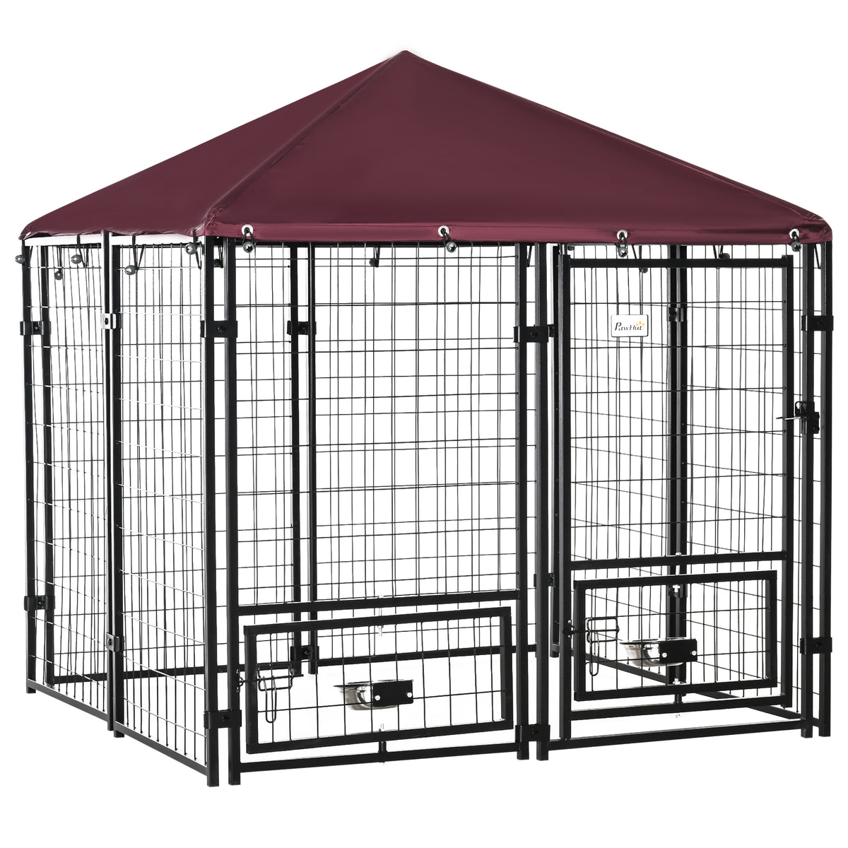 Outdoor Dog Kennel with Rotating Bowl Holders – Red / 1300x715x190 mm