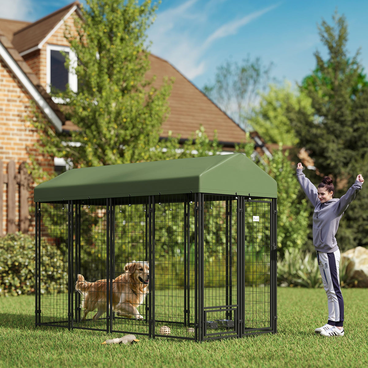 Outdoor Dog Kennel with Rotating Bowl Holders