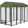Outdoor Dog Kennel with Rotating Bowl Holders – Green / 1440x620x280 mm