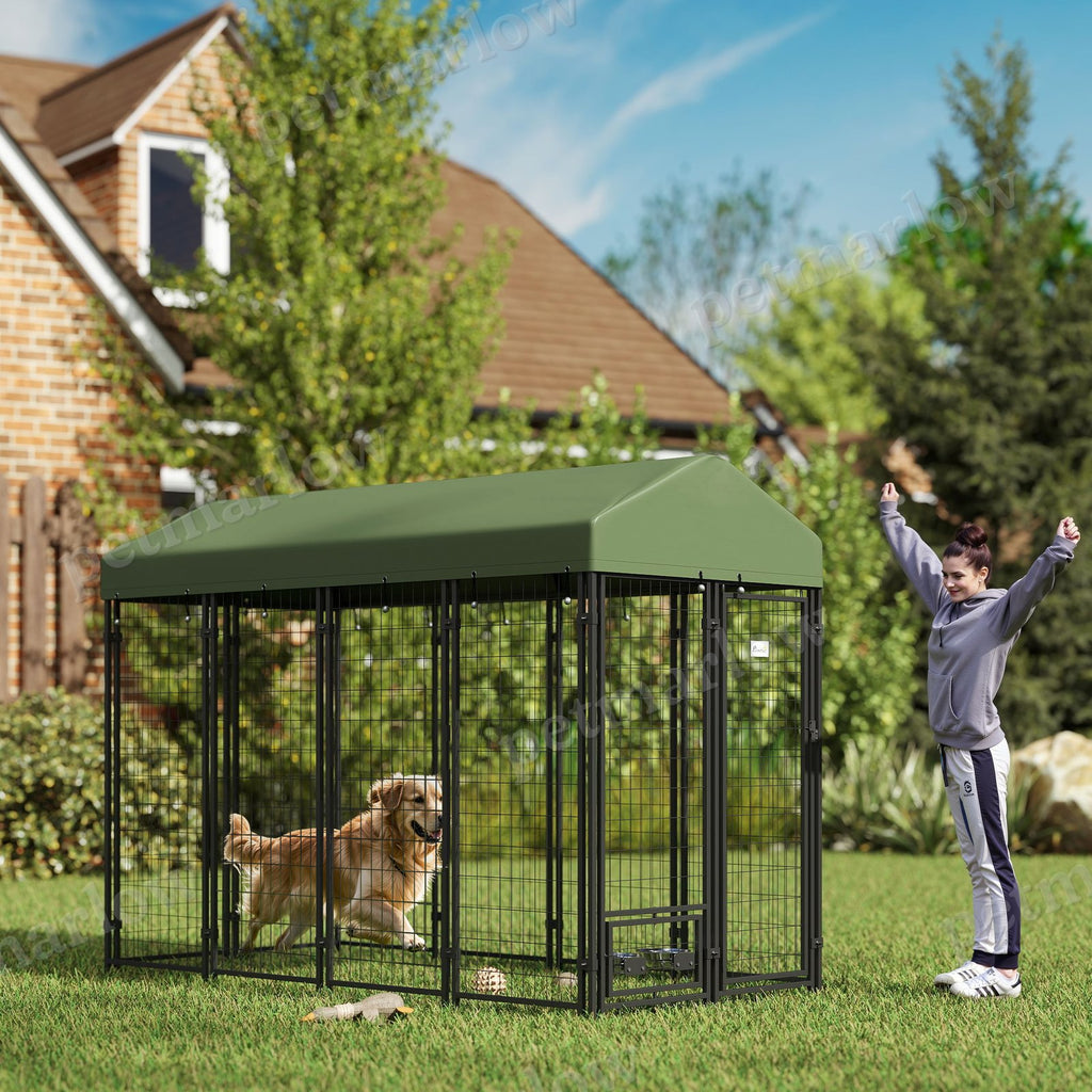 Outdoor Dog Kennel with Rotating Bowl Holders – view 3
