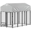 Outdoor Dog Kennel with Rotating Bowls and UV Cover – Silver / 1320x620x280 mm
