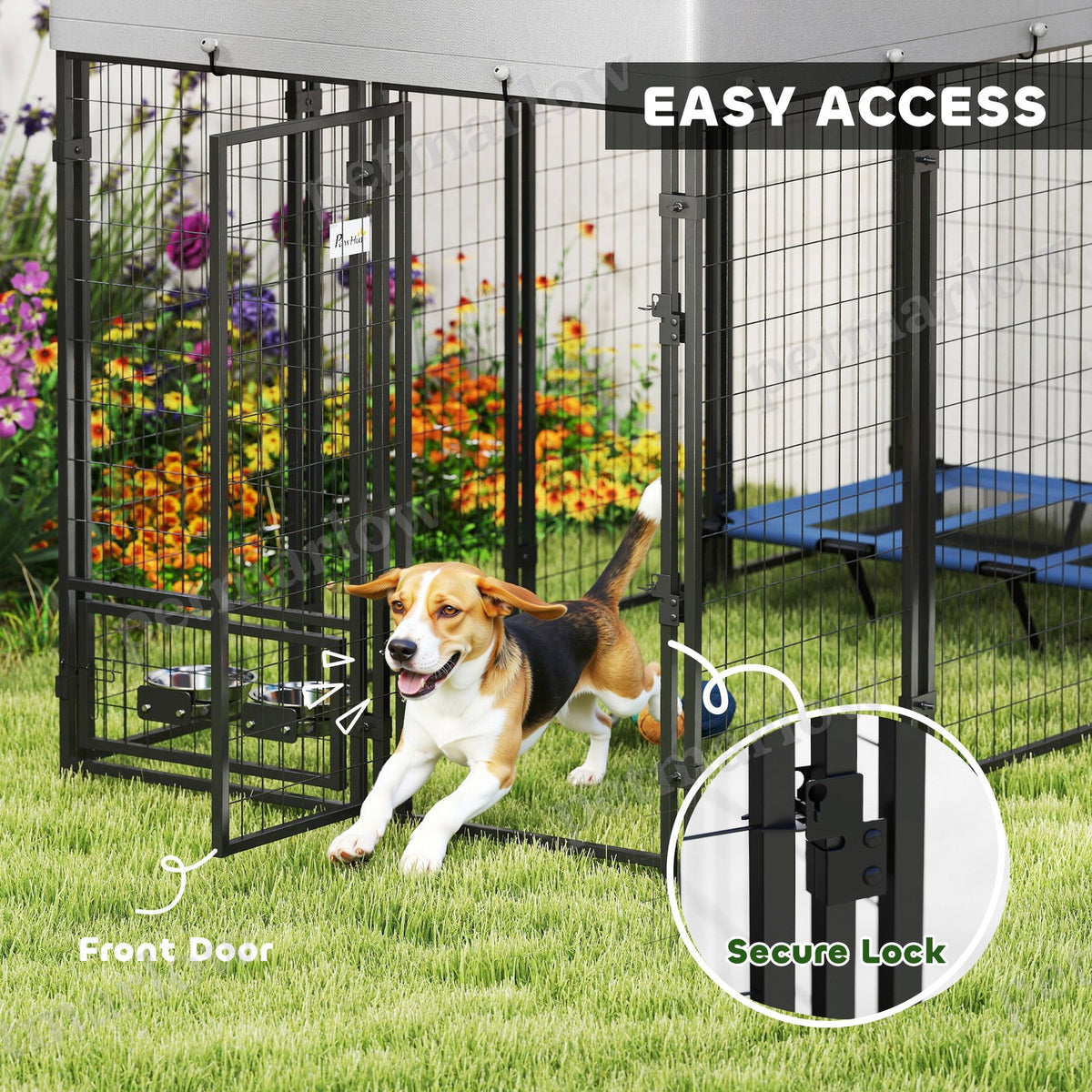 Outdoor Dog Kennel with Rotating Bowls and UV Cover – view 4