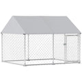 Outdoor Dog Kennel with Waterproof Cover for Large Dogs – Silver
