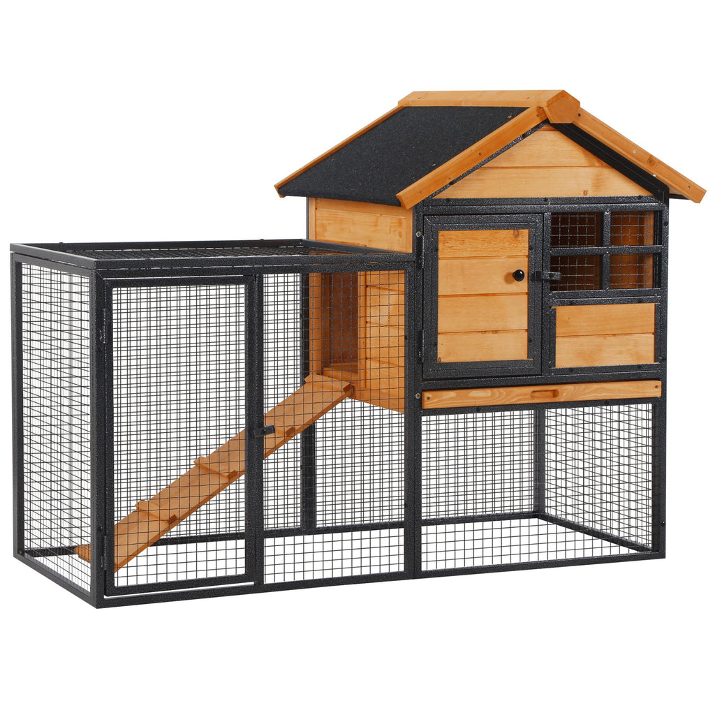 Outdoor Rabbit Cage with Elevated Design and Slide-Out Tray – Light Yellow / 980x640x190 mm