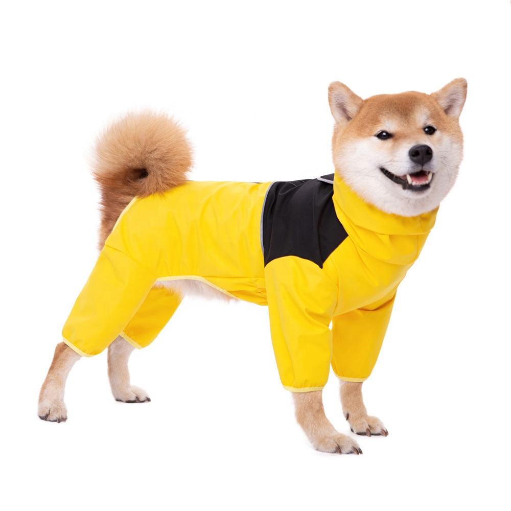 Outdoor Reflective Line Safety Four Legs Big Dog Clothes Waterproof Dog Raincoat – Yellow / XL