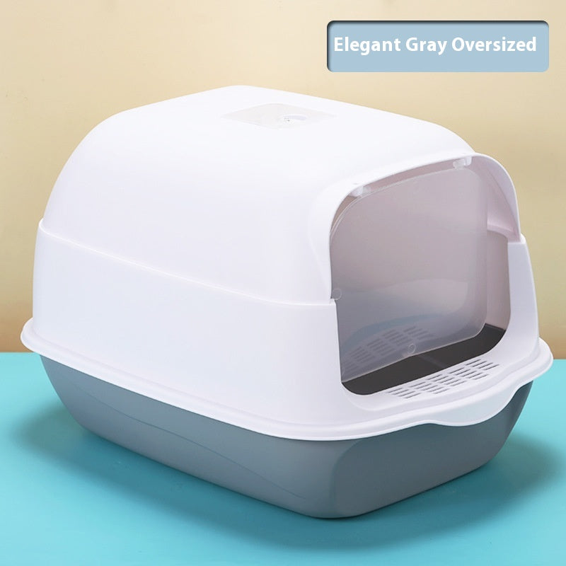 Oversized Fully Enclosed Cat Litter Box With Privacy Door – Gray
