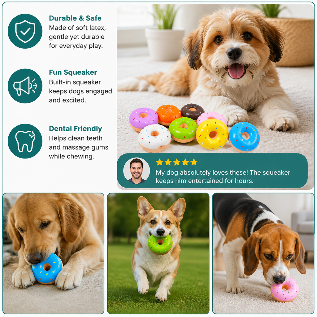 Colorful Squeaky Donut Dog Toy – view 10