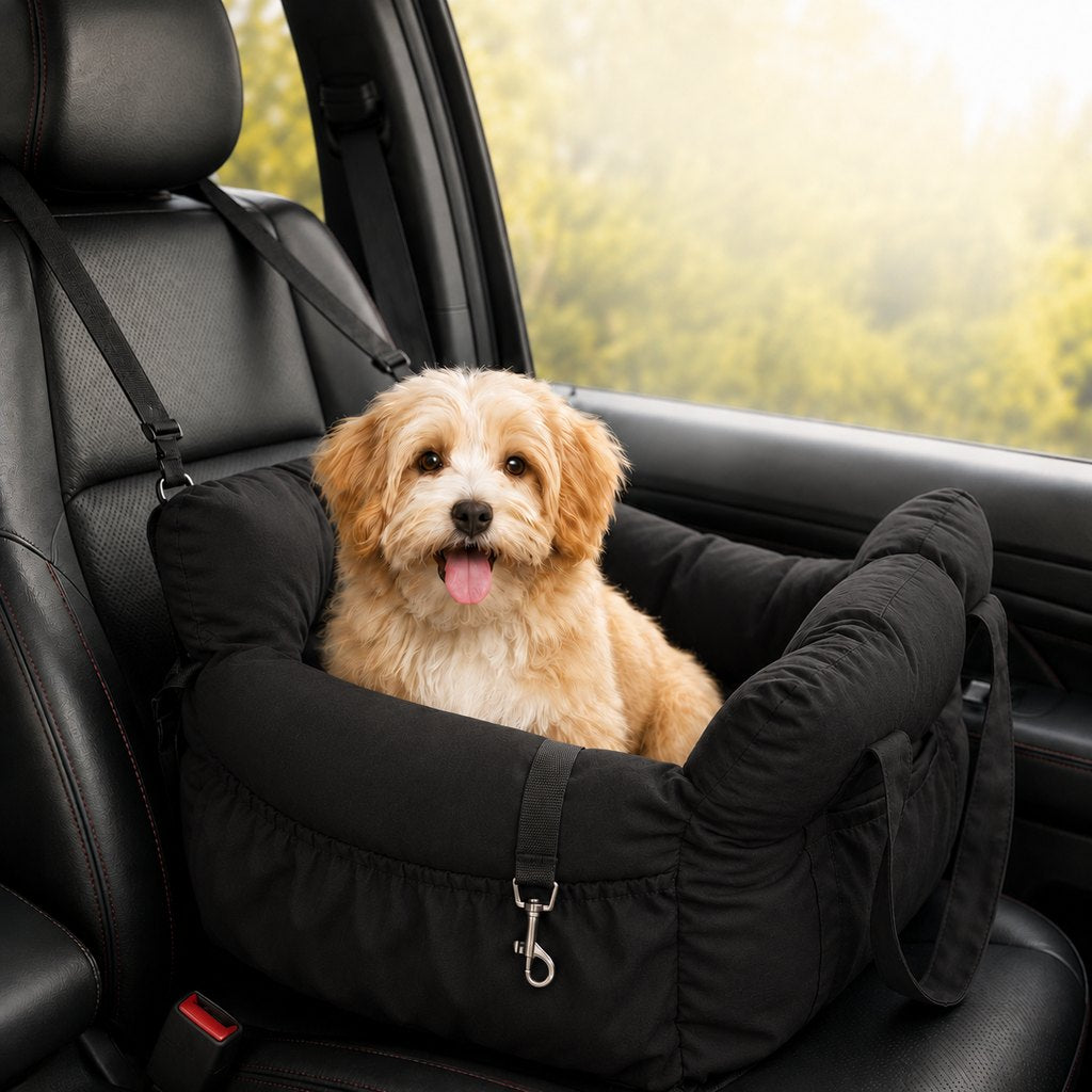 Padded Bolster Non-Slip Pet Car Seat – Black / L