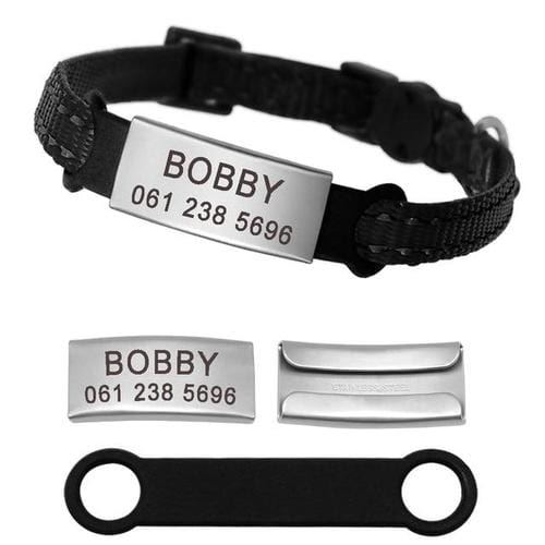 Personalized Engraved Cat Collars – Black / XS