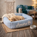 Personalized Fluffy Cloud Dog Bed with Soft Bolsters – Blue / S