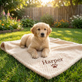 Personalized Fluffy Dog Blanket with Custom Embroidery – Beige