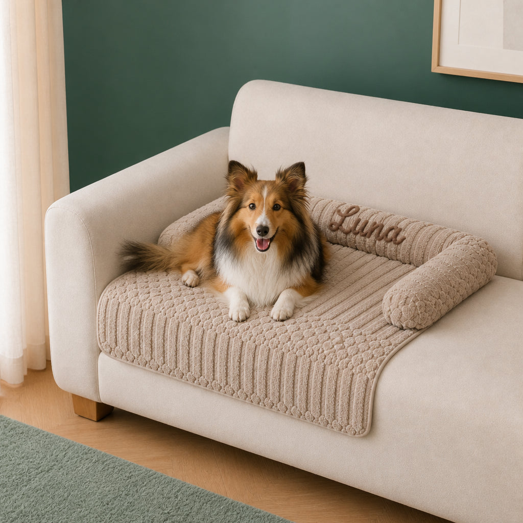Personalized Fluffy Dog Sofa Bed & Protective Couch Cover – Coffee / 60-80cm（35 catties or less）