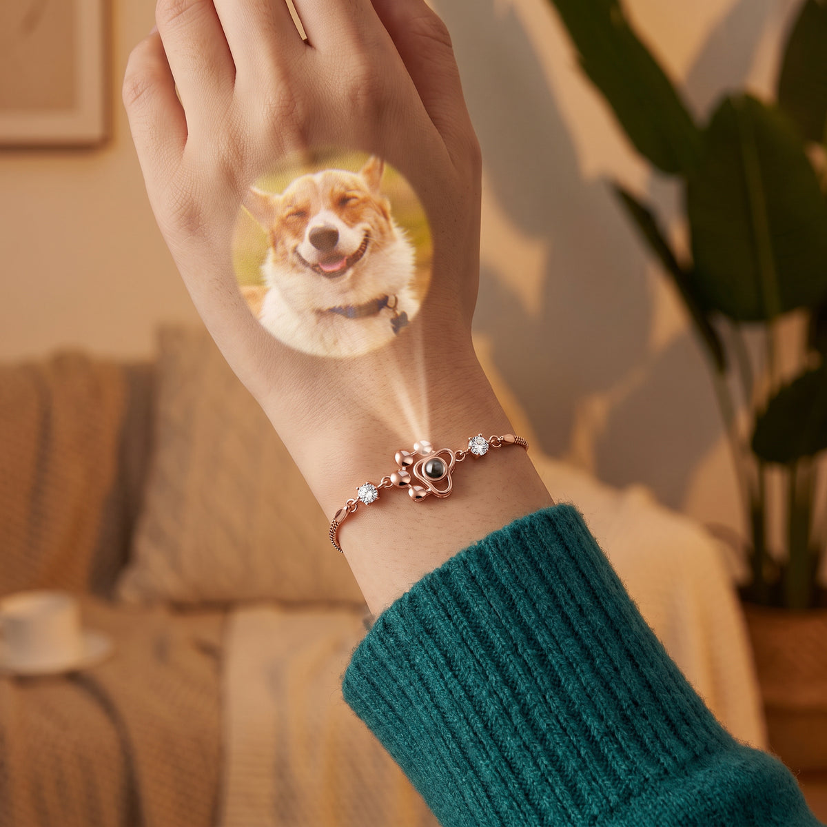 Personalized Paw Photo Projection Keepsake Bracelet – Rose Gold