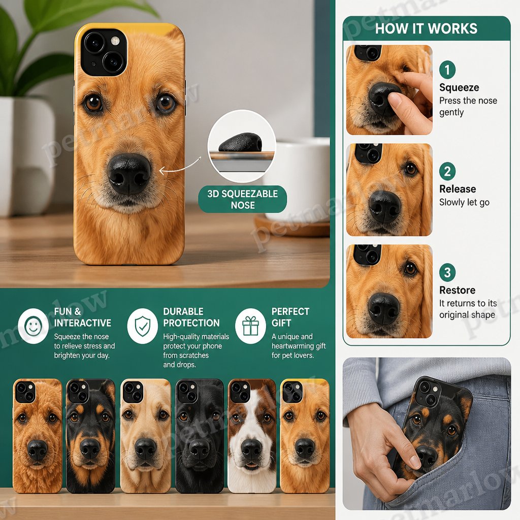 Personalized Pet Photo Phone Case with 3D Squeezable Nose – view 3