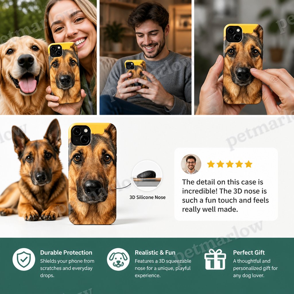 Personalized Pet Photo Phone Case with 3D Squeezable Nose – view 4