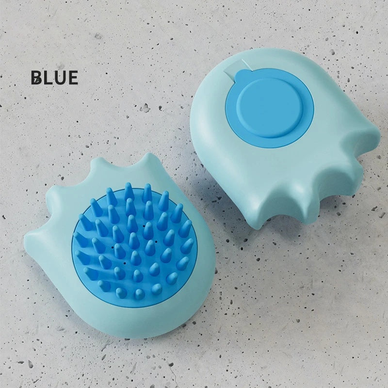 Pet Bath & Massage Brush with Shampoo Reservoir – Blue