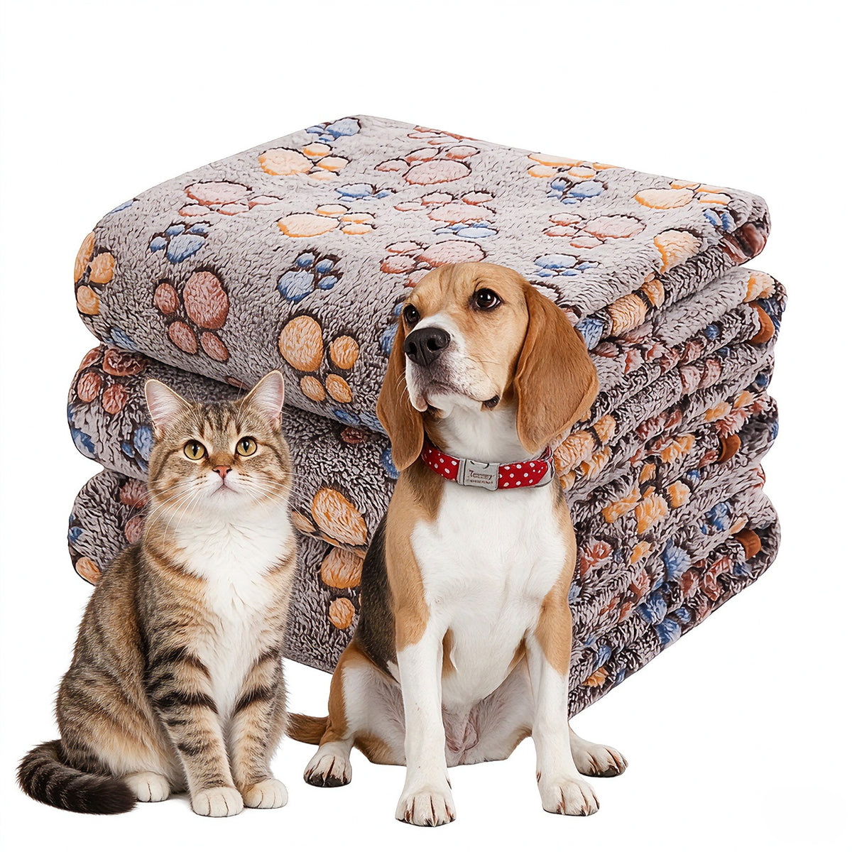 Pet Blanket 3 Pack - Soft Plush Paw Print, Washable Fleece