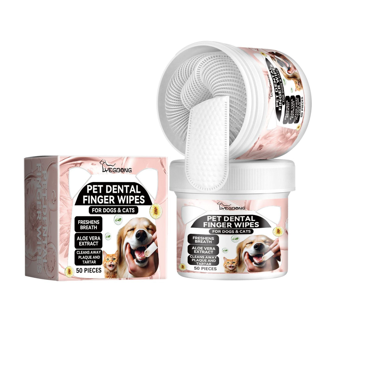 Pet Dental Finger Wipes for Dogs and Cats - 50 Pieces
