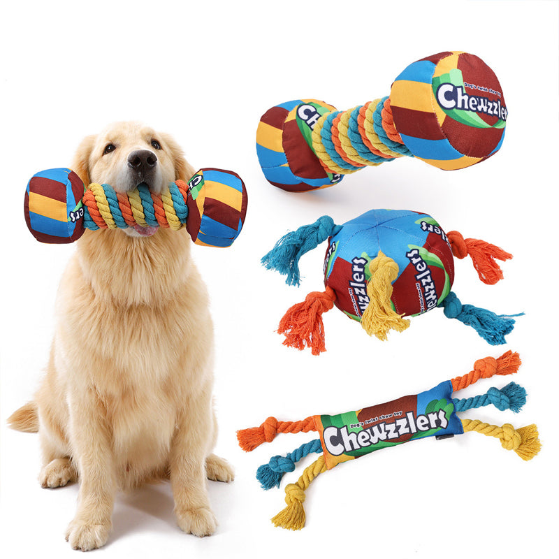 Pet Dog Rainbow Twist Candy Toy Resist Cotton Dog Ropes Ball Soundmaking Chew Interactive Toys