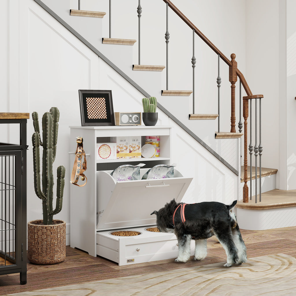 Pet Feeder Station Storage Cabinet with Bowls