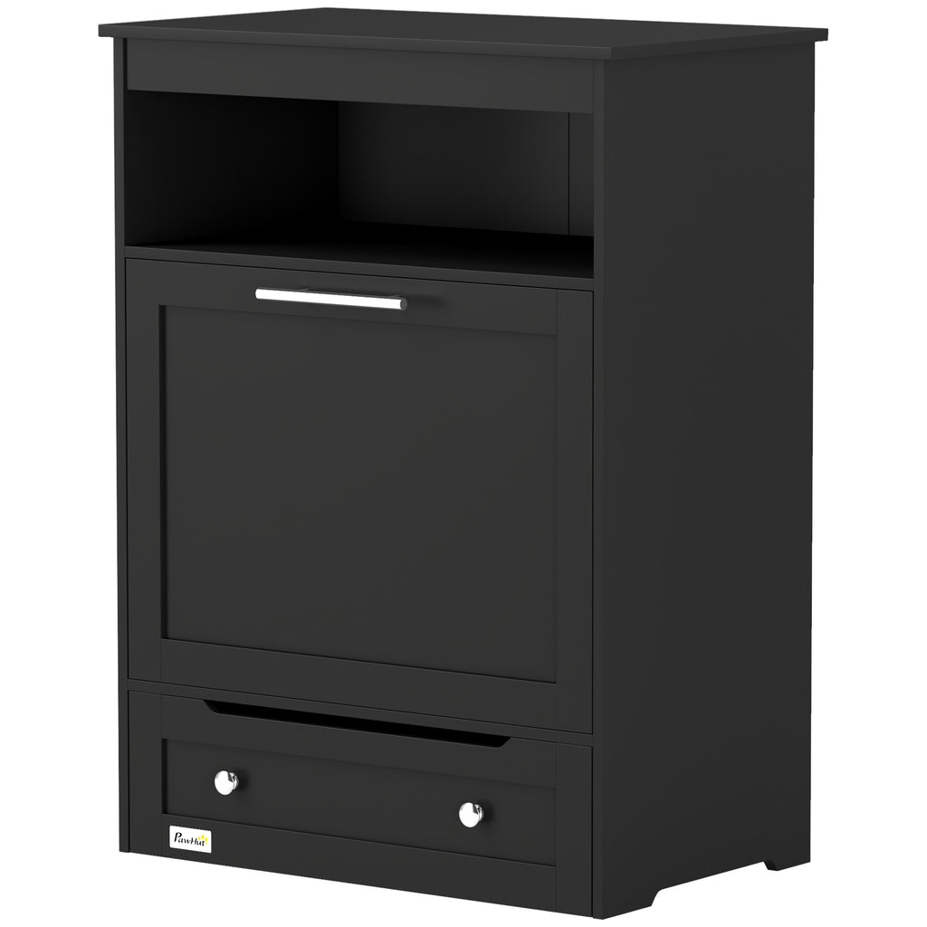 Pet Feeder Station Storage Cabinet with Bowls and Hooks – Black / 935x505x210 mm