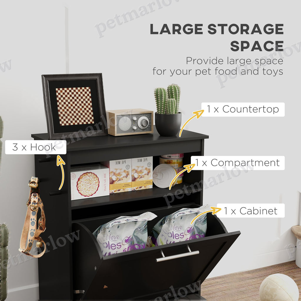 Pet Feeder Station Storage Cabinet with Bowls and Hooks – view 3