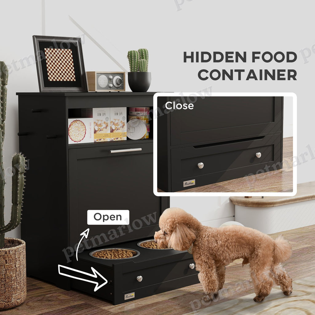 Pet Feeder Station Storage Cabinet with Bowls and Hooks – view 5