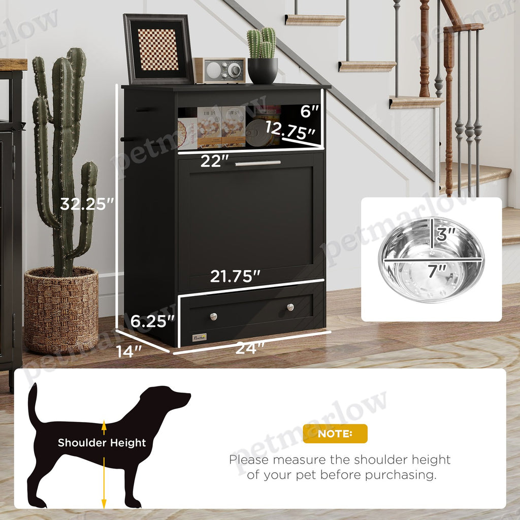 Pet Feeder Station Storage Cabinet with Bowls and Hooks – view 6