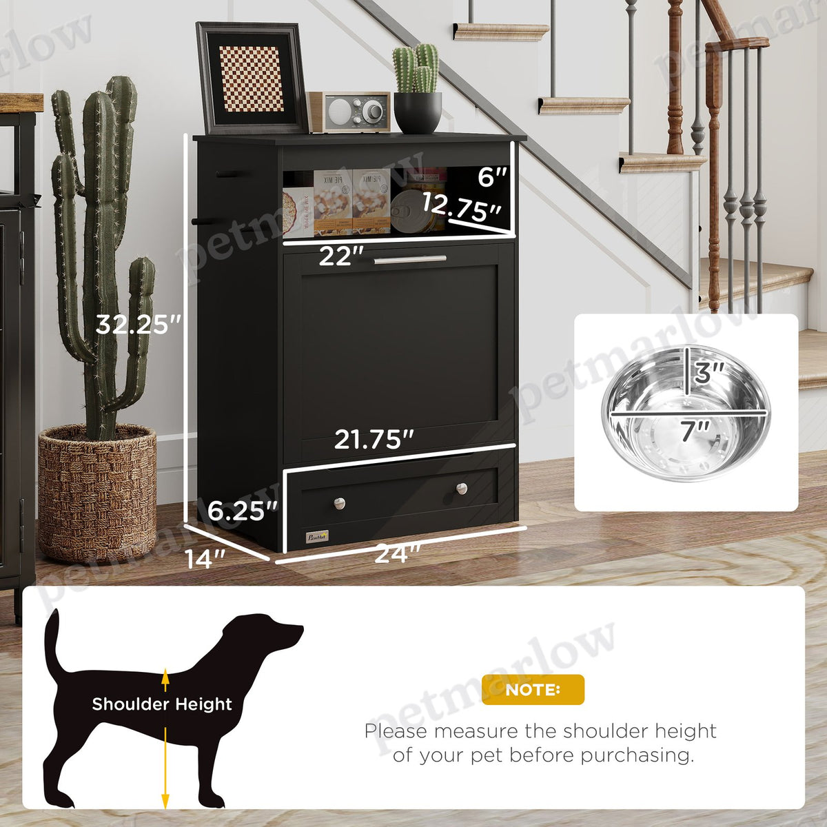 Pet Feeder Station Storage Cabinet with Bowls and Hooks – view 6