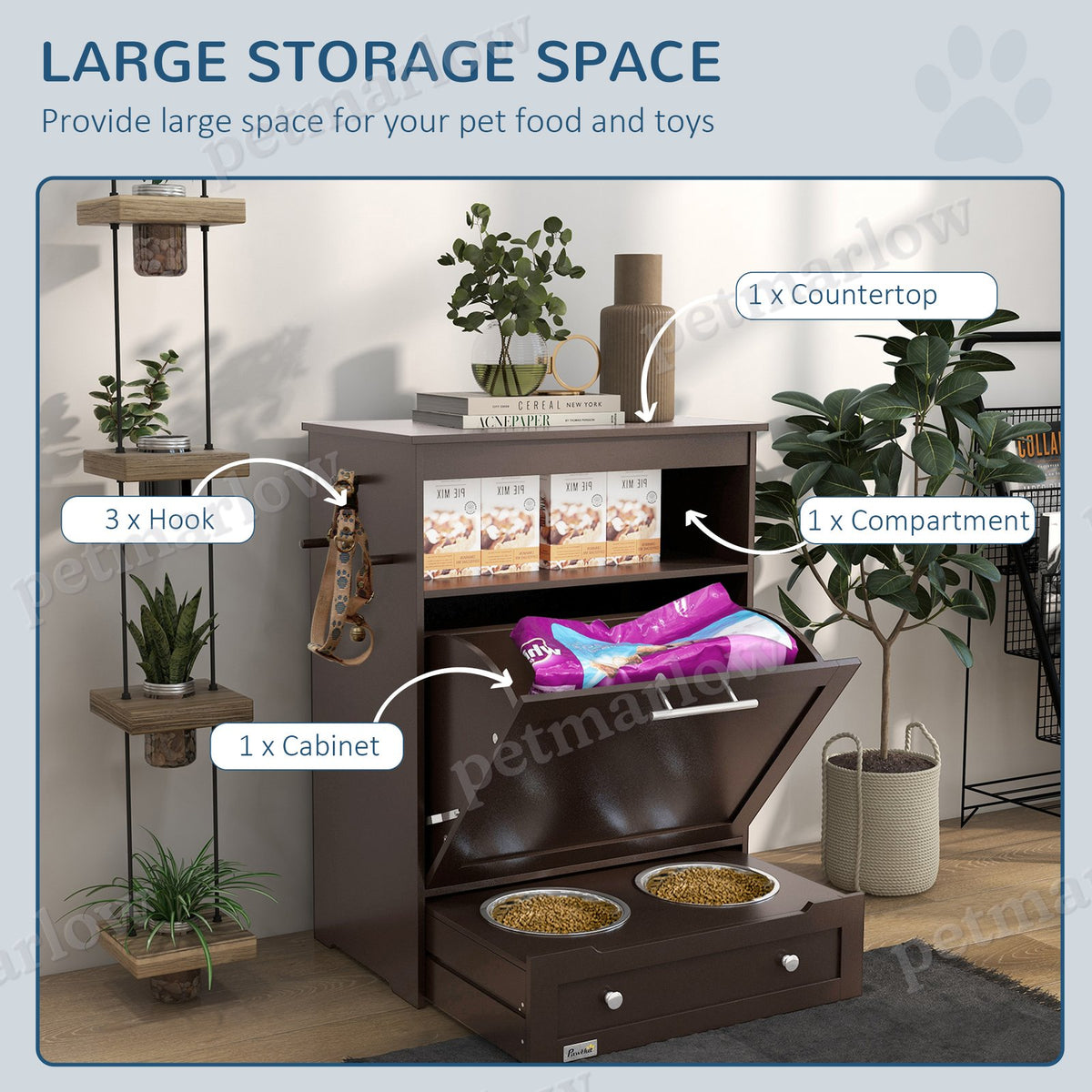 Pet Feeder Station with Storage Cabinet for Dogs – view 5