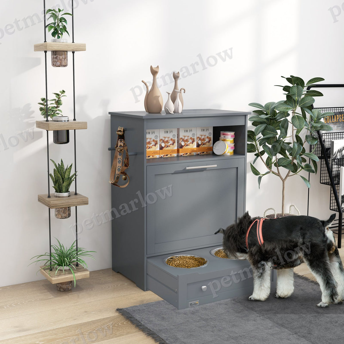 Pet Feeder Station with Storage Cabinet for Dogs – view 5