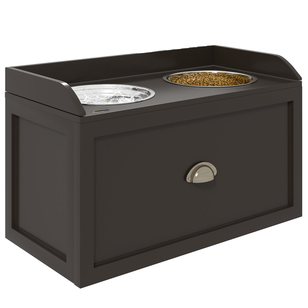 Pet Feeding Station with Elevated Bowls and Storage – Coffee / 690x385x180 mm