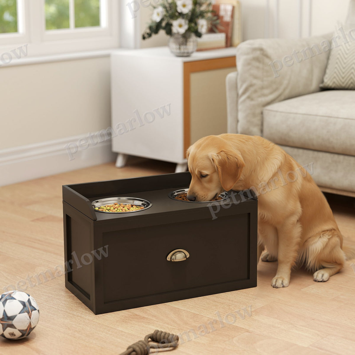 Pet Feeding Station with Elevated Bowls and Storage – view 6